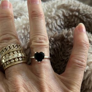 2 carat onyx heart shaped sterling silver ring